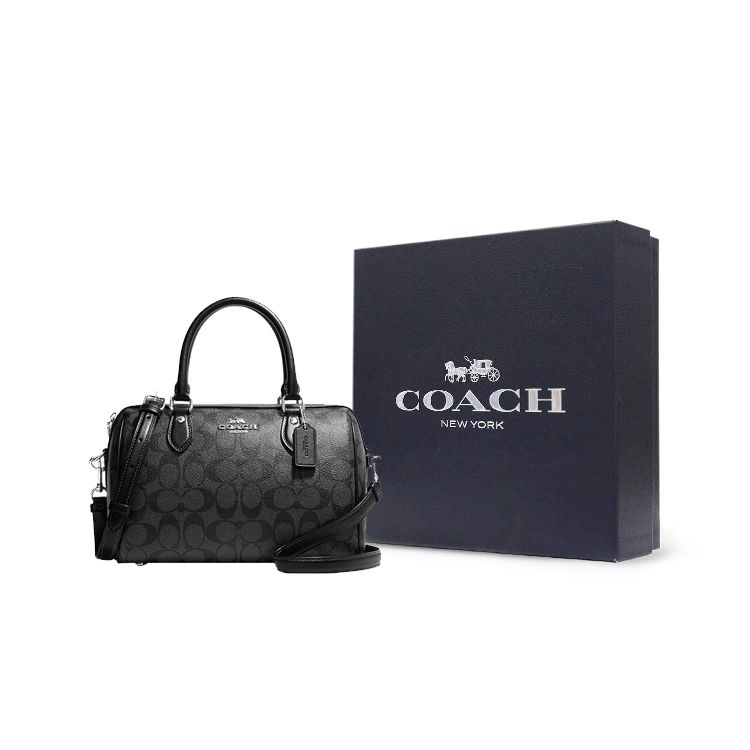 Coach Rowan 25 Klassische Monogramm Reißverschluss Beschichtetes Canvas und Leder Aktentasche Handtasche Schultertasche Umhängetasche Mittelgroße Damen Taschen Schwarz CH280-SVTSQ