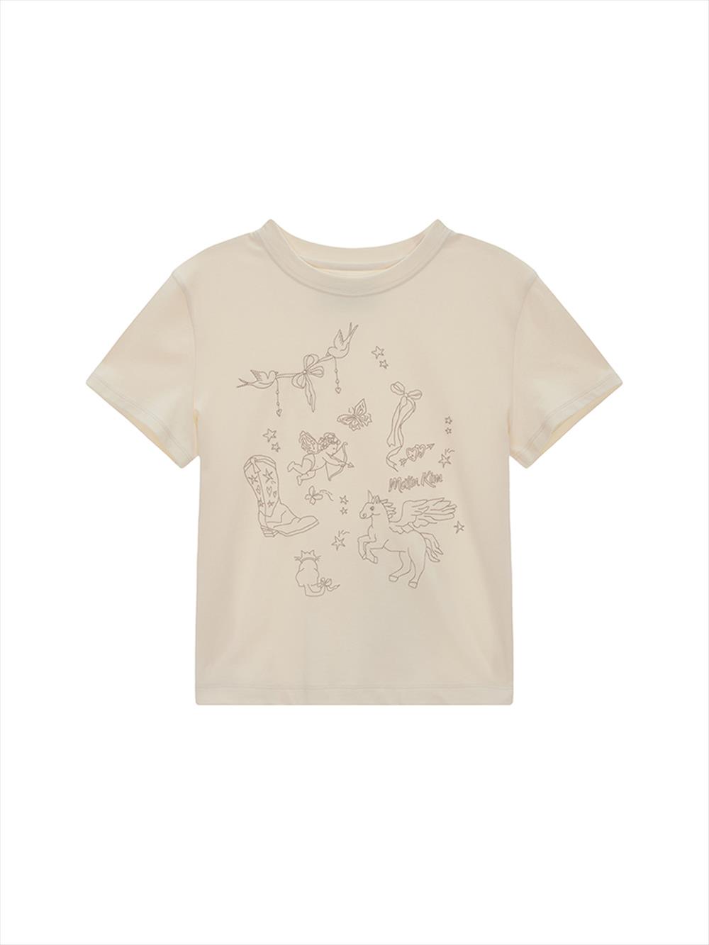 [Matinkim] KITSCH PRINTING CROP TOP IN IVORY S-IVORY