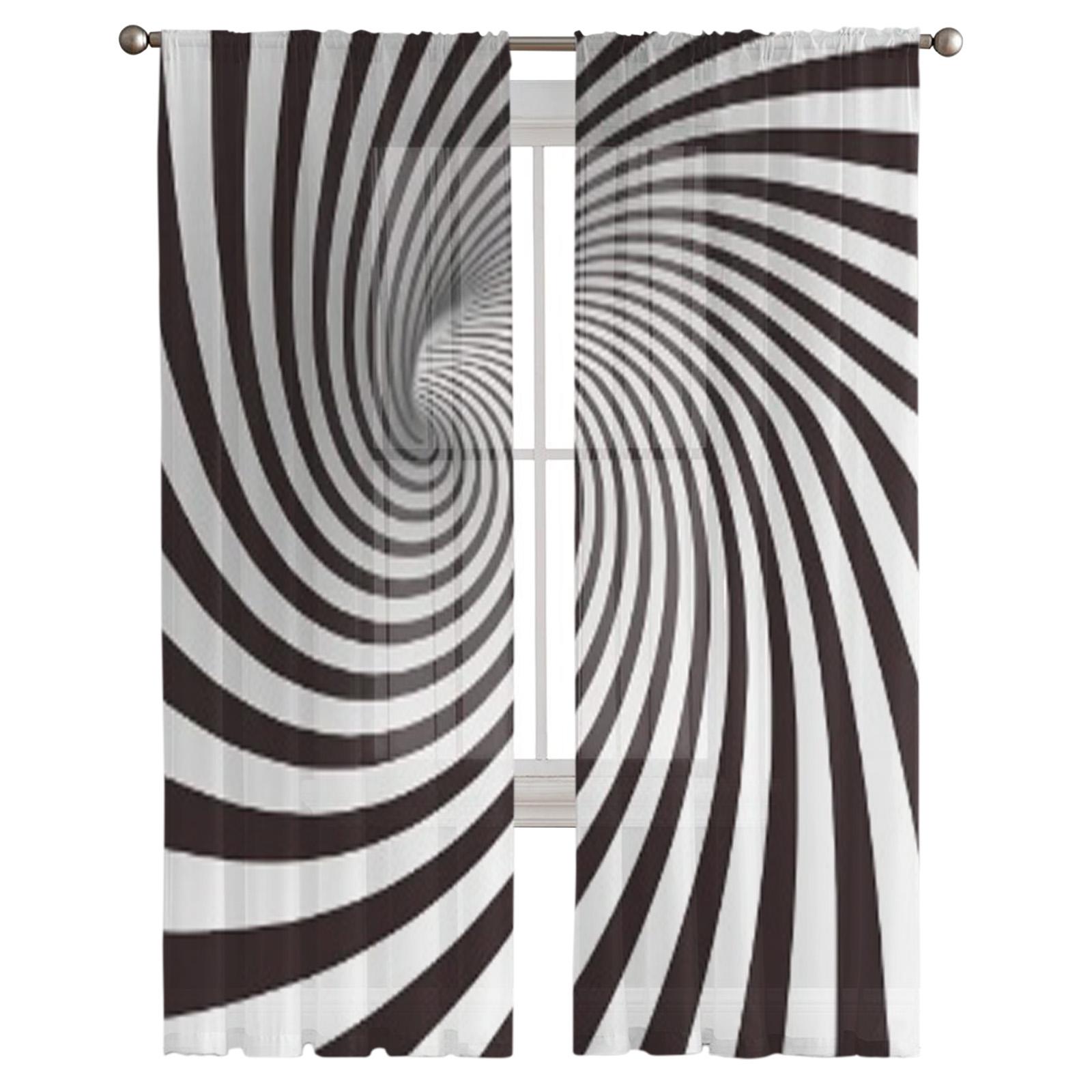 

Черно-белые спиральные прозрачные шторы для спальни, гостиной, тюлевые шторы для кухни, вуалевые шторы 135W x 274H(cm)