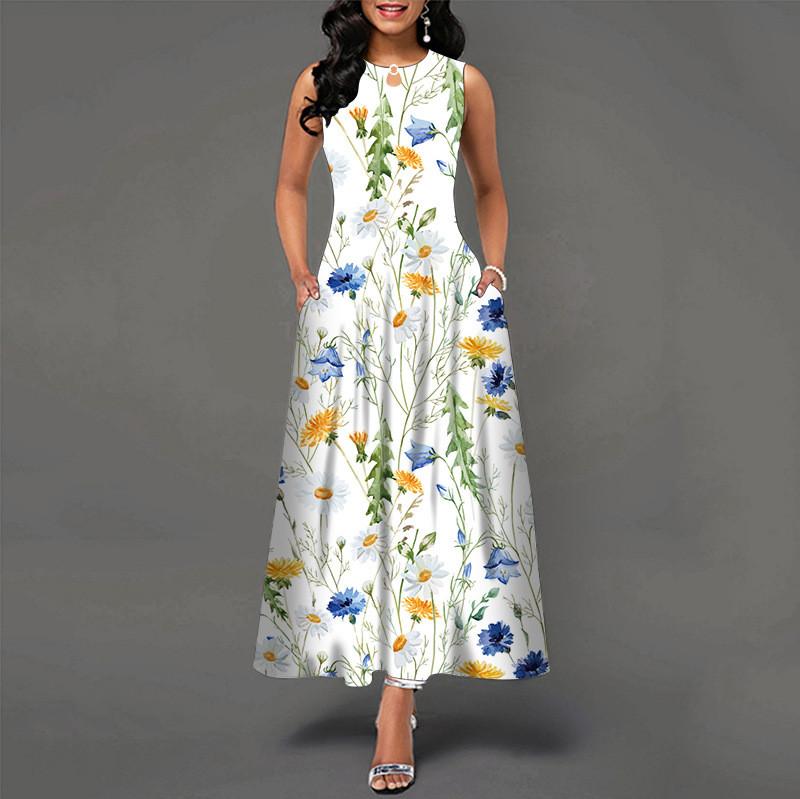 Urban Chic Printed Polyester Sleeveless Maxi Dress For Work And Casual Wear