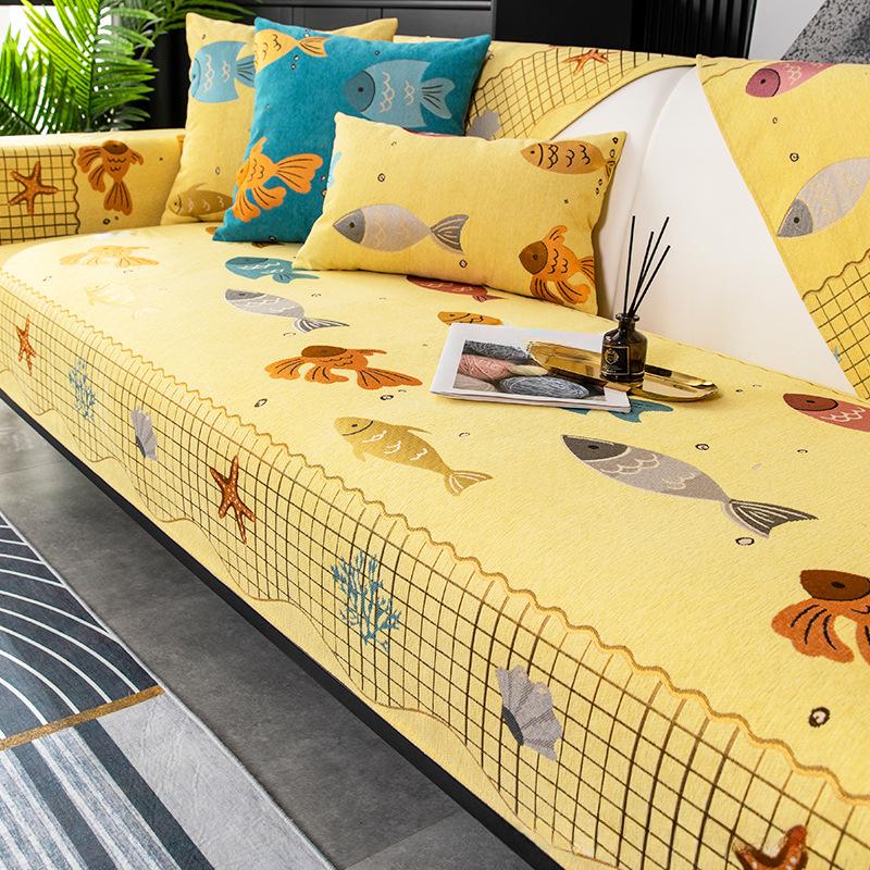 Sofakissen Alle Jahreszeiten Universal Einfaches Modernes Chenille High-End-Rutschfestes Kissen Sofabezug All-Inclusive-Universal-Set
