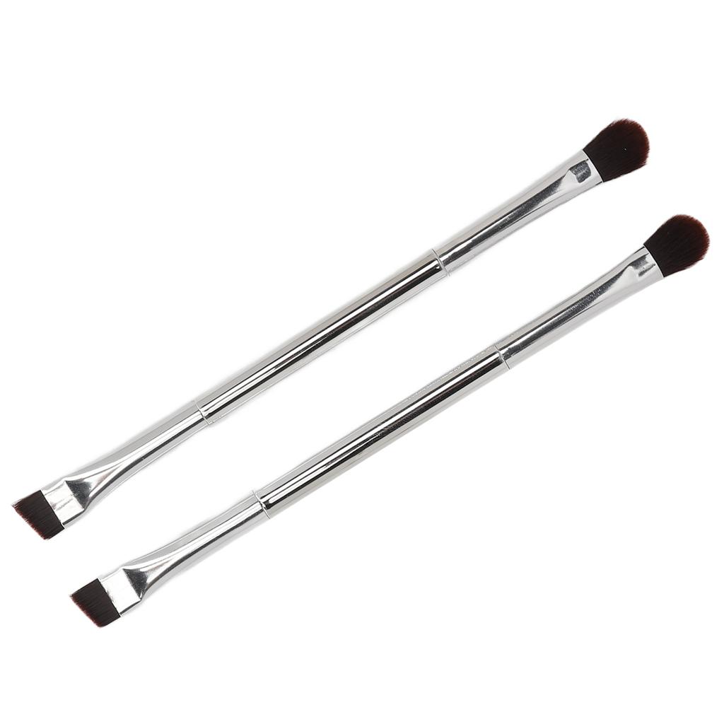 2pcs Double Ended Eyeshadow Brush Set Women Silver Soft Hair Makeup Slanted Eyebrow Brush Cosmetic