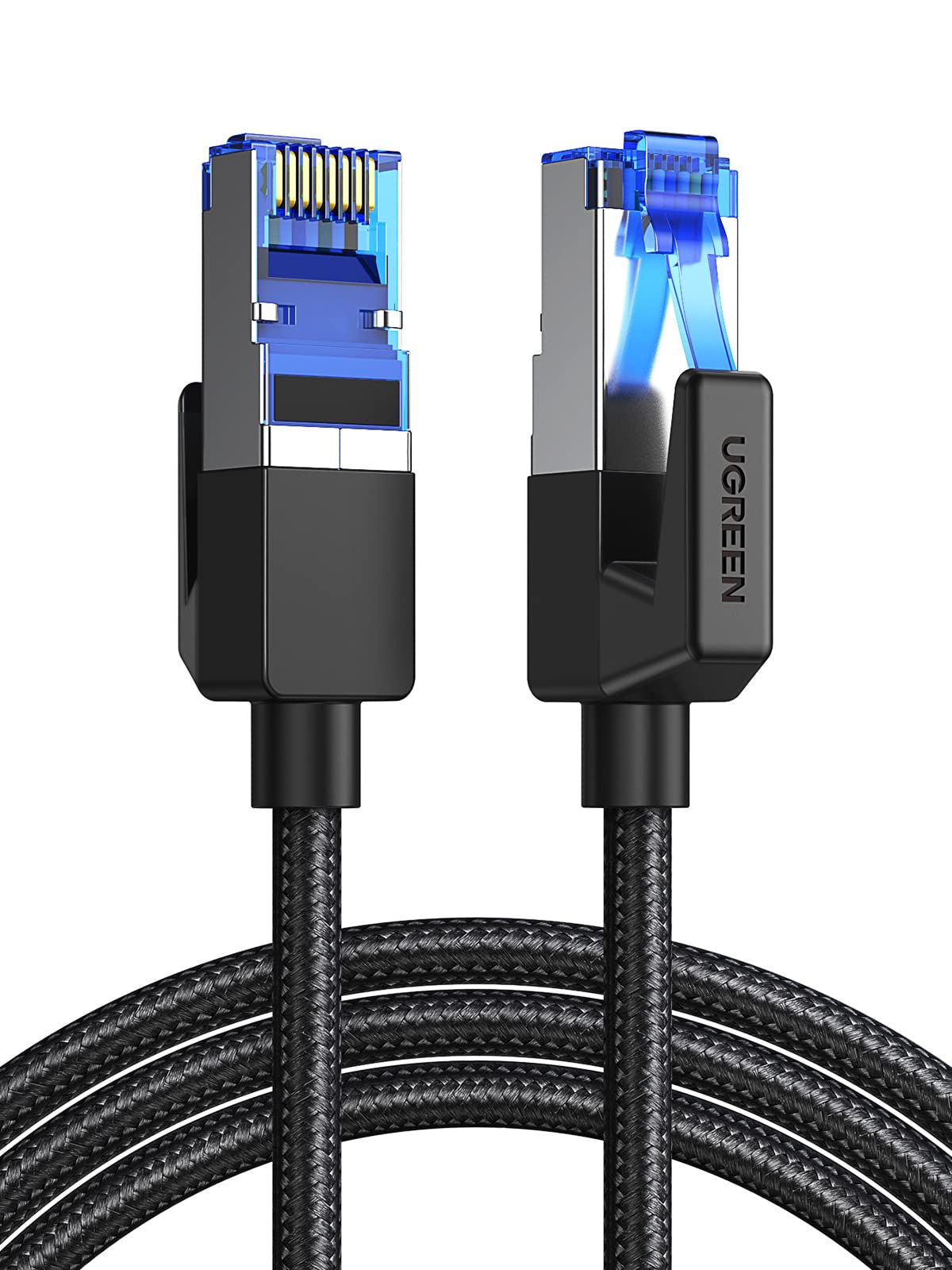 

UGREEN CAT8 LAN 1M Mesh LAN Cable with Category 8 Superfast CAT8 Compliant Ethernet Compatible with and More Cable, Connectors, 40Gbps/2000MHz Speed, чорний