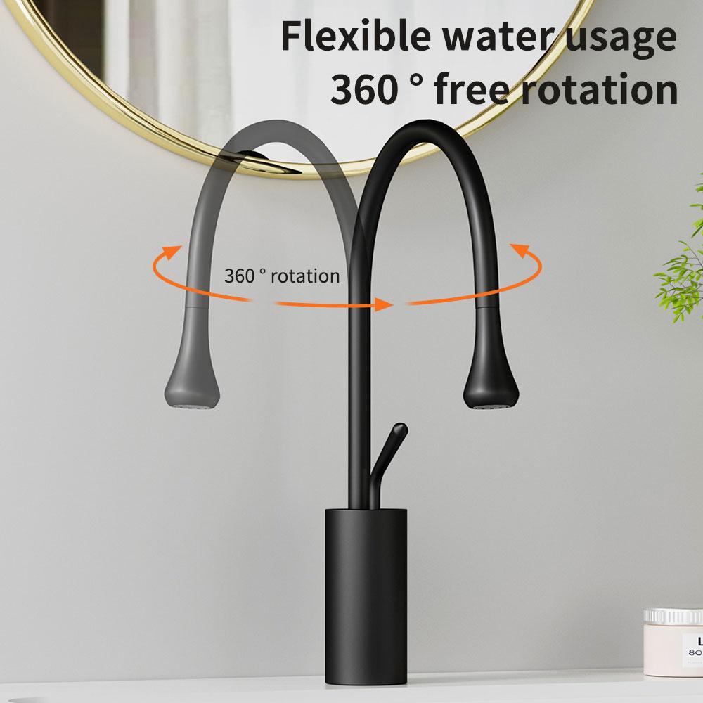 Modern Black  Bathroom Faucet with Crane Deck Mounted Hot And Cold Water Mixer Tap Sink Basin Crane Faucet for Bathroom