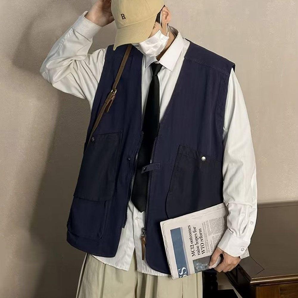 V-Ne Svel Workwear Vest Multi-pocket Sleeveless Jacket Trendy Vest Women
