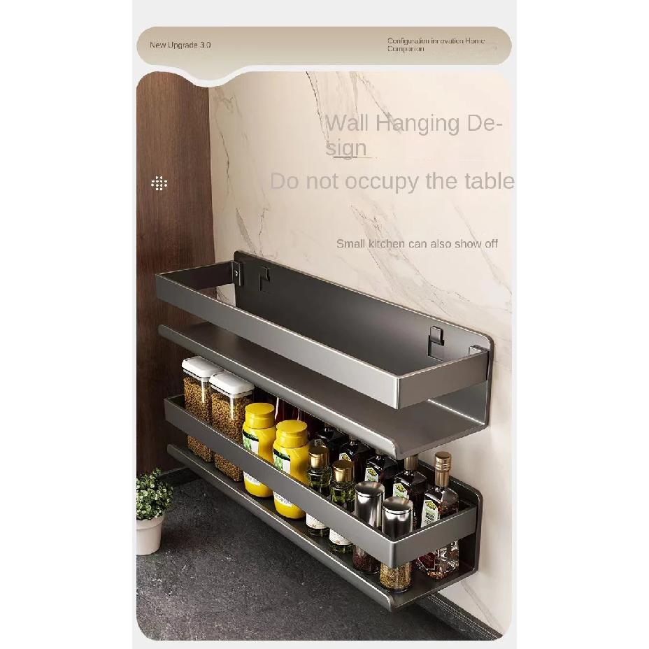 Gun gray kitchen storage rack seasoning rack free storage can wall mounted multifunctional seasoning rack
