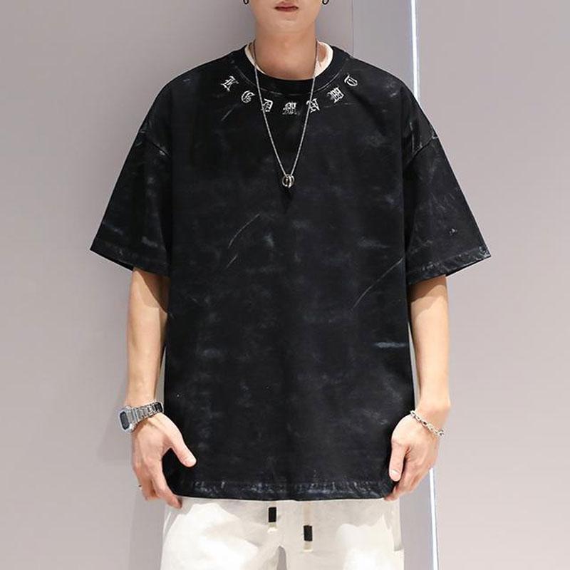 

Модные футболки тай-дай в винтажном стиле, мужская одежда, с принтом букв, летние, универсальные, с коротким рукавом, повседневные, с круглым вырезом, свободные XXXL чёрный