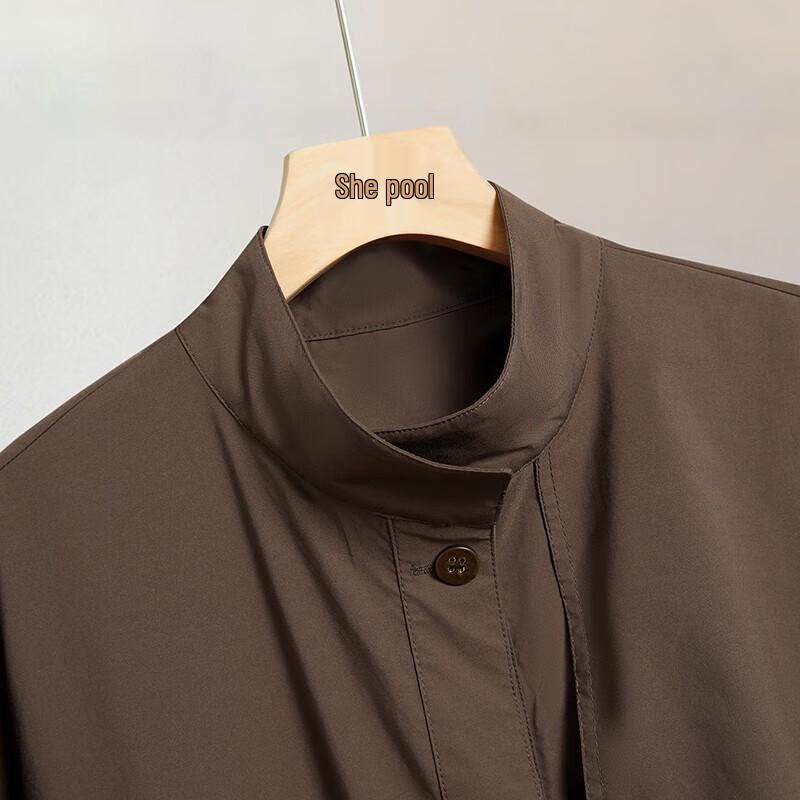 Women's Stand Collar Drawstring Trench Coat