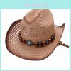 Paper Straw Cowboy Hat With Wide Brim For Summer Sun Protection And Fashion Style