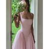 Moda Fresca Francesa Nueva Vestido Princesa de Cintura Estampado a Cuadros Sexy Espalda Descubierta Vestido de Tirantes Ropa para Mujer