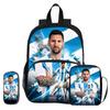 M-Messi 3Pcs Set with Front Pocket Backpack Football Sports Shoulder Bags Football Star Pencil Bag Student School Bags Rucksack