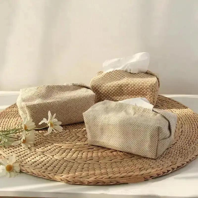 Creative Home Living Room Dining Table Tissue Boxes Cotton Linen Cloth Art Tissue Box Simple Paper Box Storage Bag Home Supplies