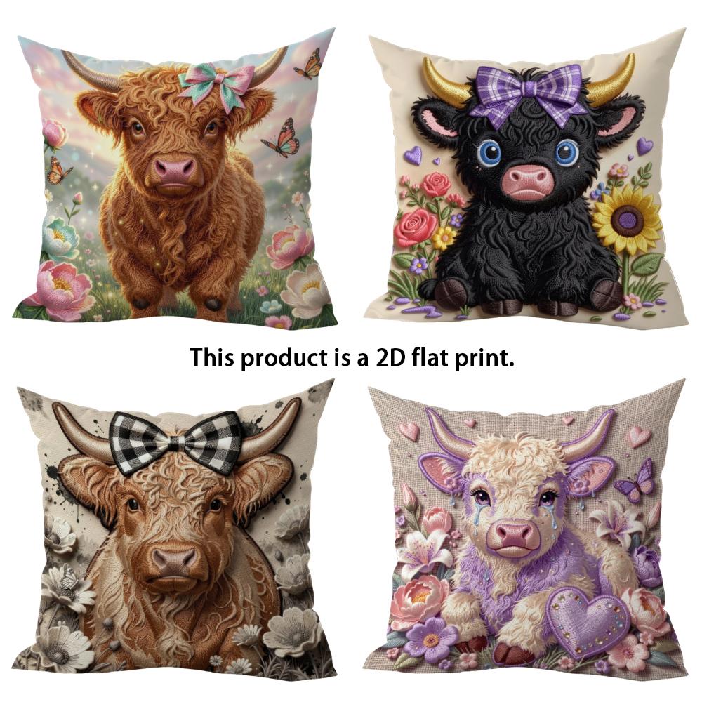 1/4pcs Cute Cow Patterned Pillow Covers Sofa bed cushion cover home bedroom decoration, 2D flat printing