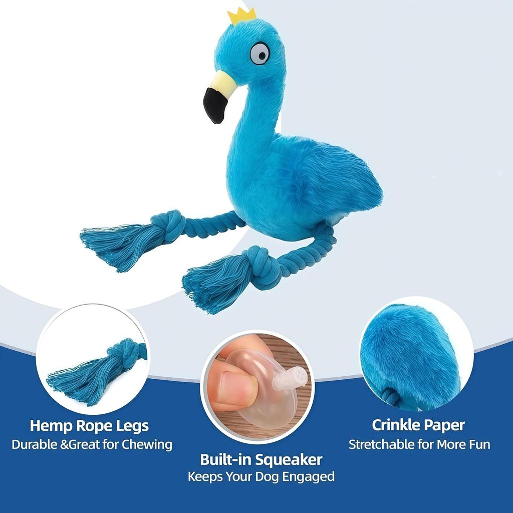 Plush Flamingo Dog Toys Squeaky Stuffed Animal with Rope Legs Interactive Chew Toy Accompanying for Small Medium Dogs Pet Toys