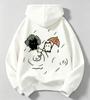 Cute cartoon cat rain umbrella print children's hooded sweatshirt for boys and girls, street-style pullover hoodie for kids