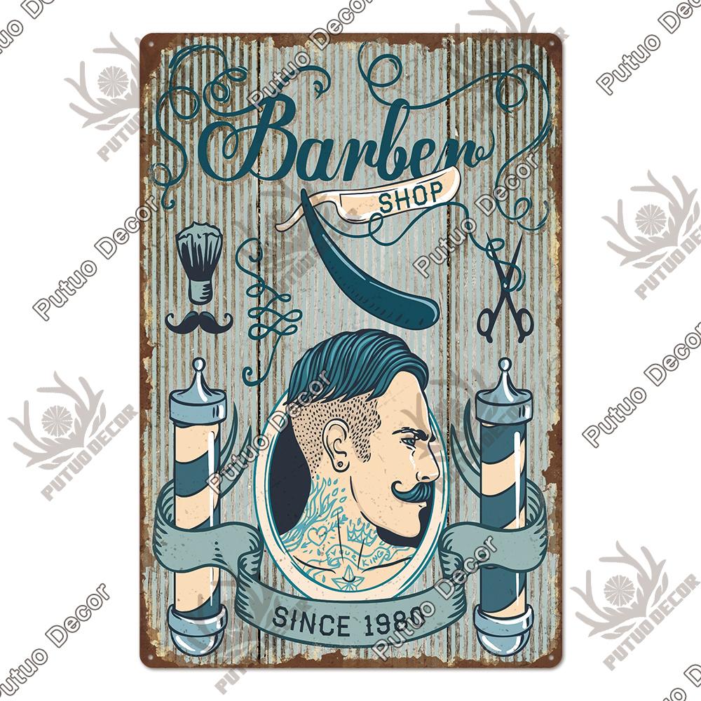 Decor Barber Tin Sign Plaque Metal Plate Vintage Retro Barber Shop Wall Art Posters Iron Painting for Room House Stickers