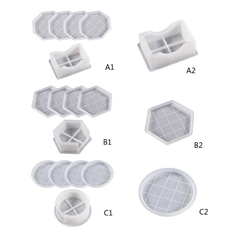 1/5x Coaster Resin Casting Moulds Round Octagon Epoxy Casting Mould Resin Tray Coaster Mould Kit DIY Craft Home Ornament