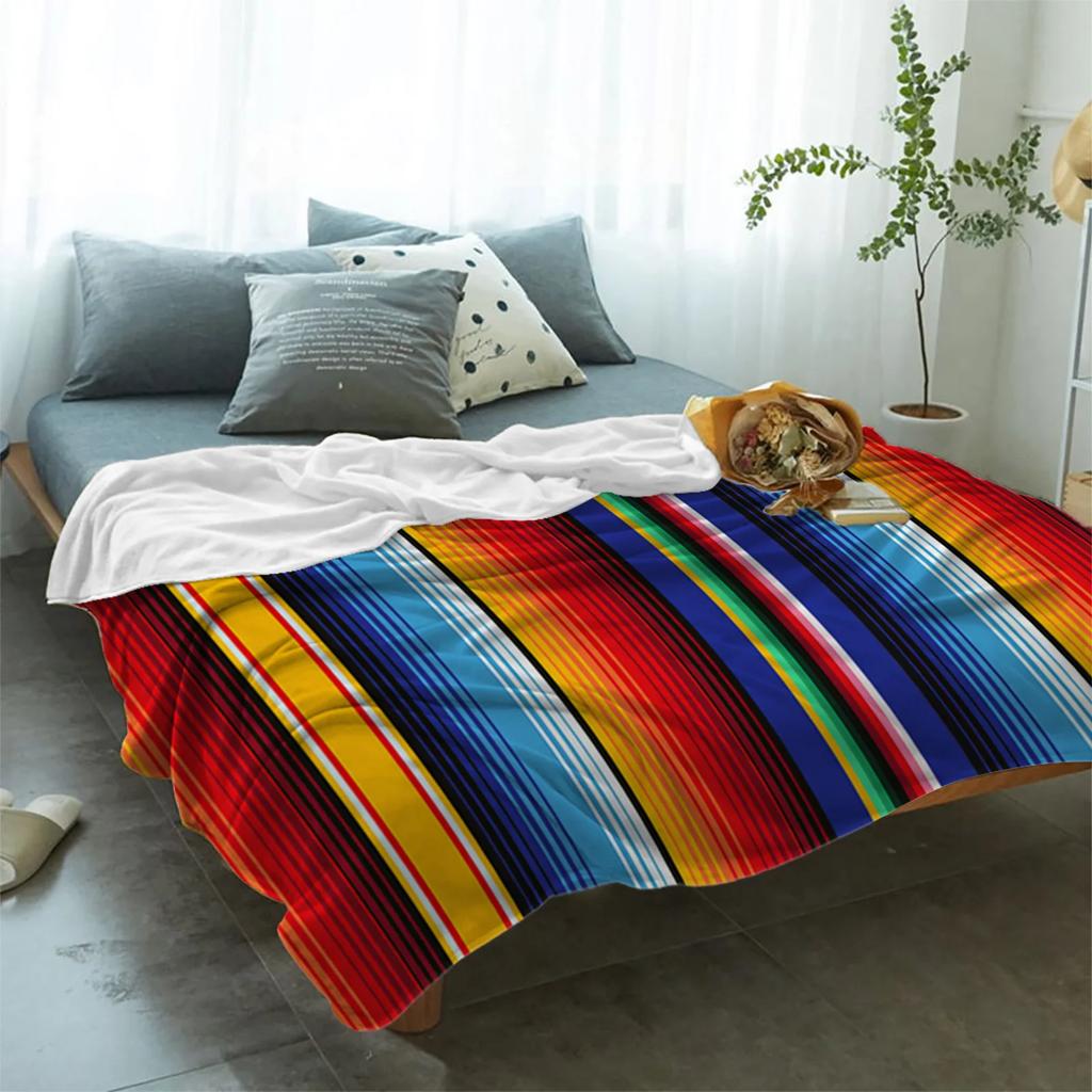 Colorful Mexican Stripes Throw Blanket for Kids Warm Sofa Blanket Flannel Blanket Portable Soft Bedspread