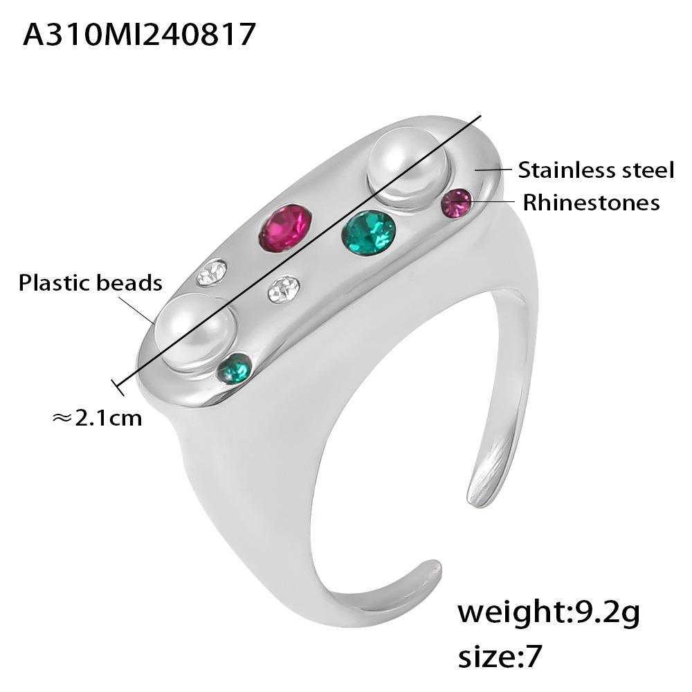 European Style 18K Gold-Plated Stainless Steel Ring with Rhinestone and Faux Pearl Size 7