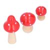 3Pcs Set Mushroom Crafts Innovative Cute Wooden Ornaments Home Office Desktop DecorationRed