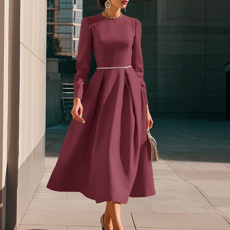 ZANZEA Women Casual Round Neck Long Sleeve Elegant Dress 2XL вино красного