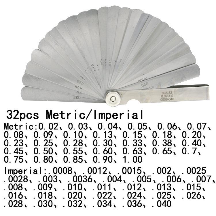 32-piece Set Stainless Steel High Accuracy Feeler Gauges Metric/imperial 0.02-1mm Gap Thickness Measurement Tool Wedge-shaped