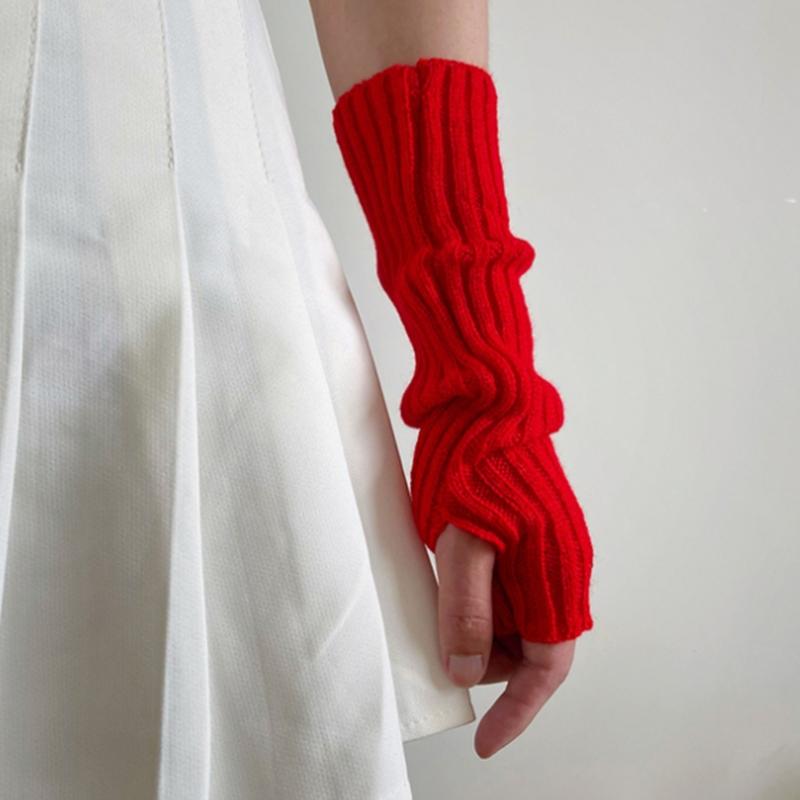 Long Fingerless Gloves Knitted Arm Sleeves Stretchy Arm Cover Thumb Hole Mittens