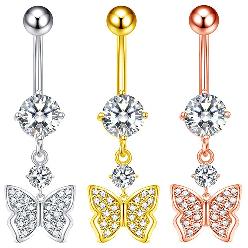 Modische Pentagramm Bauchnabelringe Edelstahl Langes Anhänger Schmetterling Herz Bauchnabelpiercing Ring Für Frauen Körperschmuck