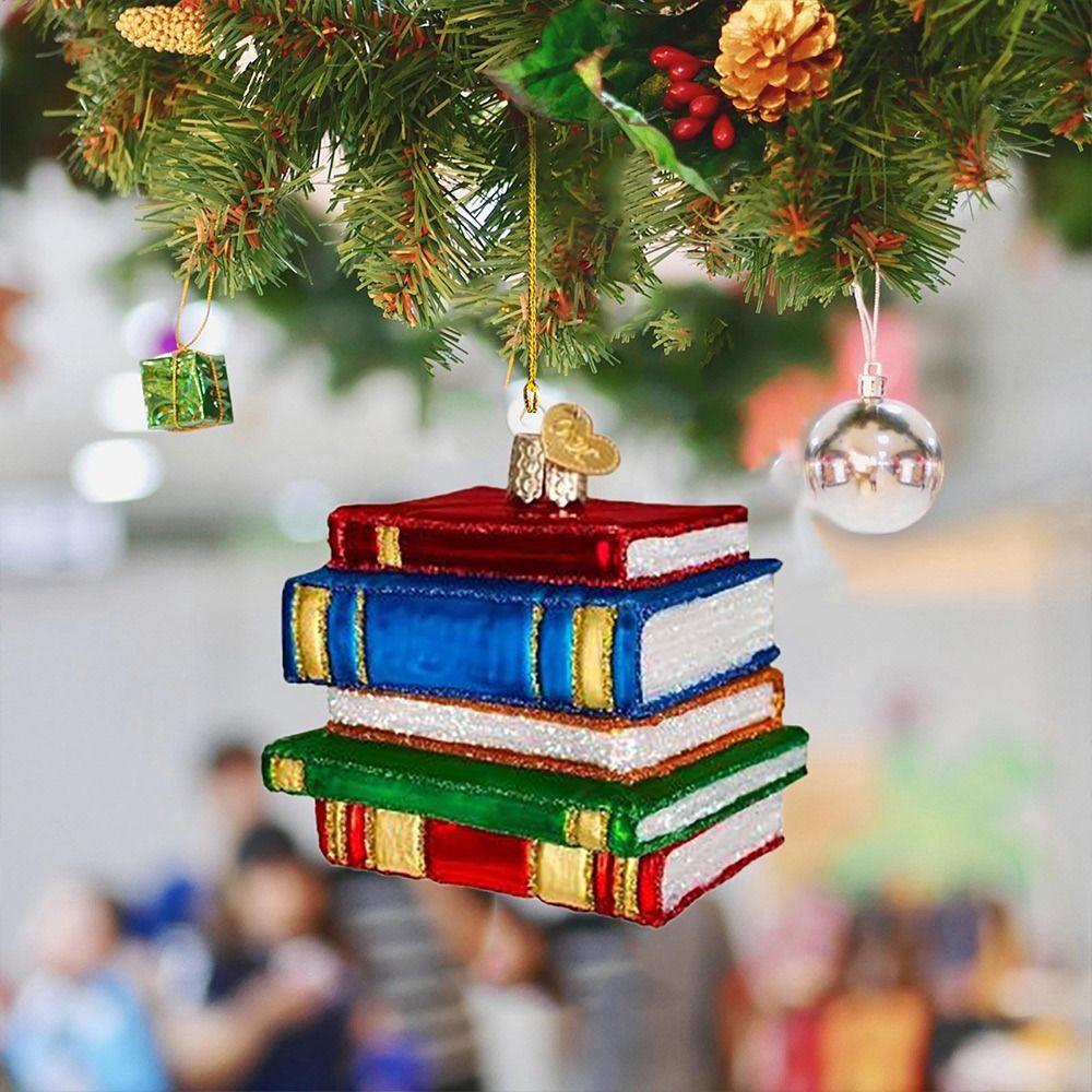 Acrylic 3D Mini Book Christmas Decoration Xmas Gifts Book Lovers Hanging Ornament Bookshelf Pendant