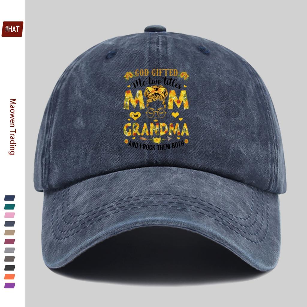 pc Sunflower Braid Print Baseball Cap with Mom And Grandma Letter Fashion Design Sun Hat Comfortable Lightweight Trucker Sun