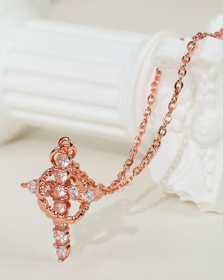 Best-Selling Women s Crown Cross Pendant Necklace in European  American Style, Copper with Real Gold Electroplating Copper