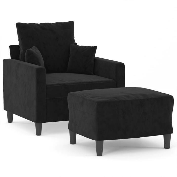 VidaXL Armchair with Footrest Black 60 Cm Velvet, Sofa, Armchair, TV Armchair, Single Sofa, Seat, Recliner Sofa, 3201102
