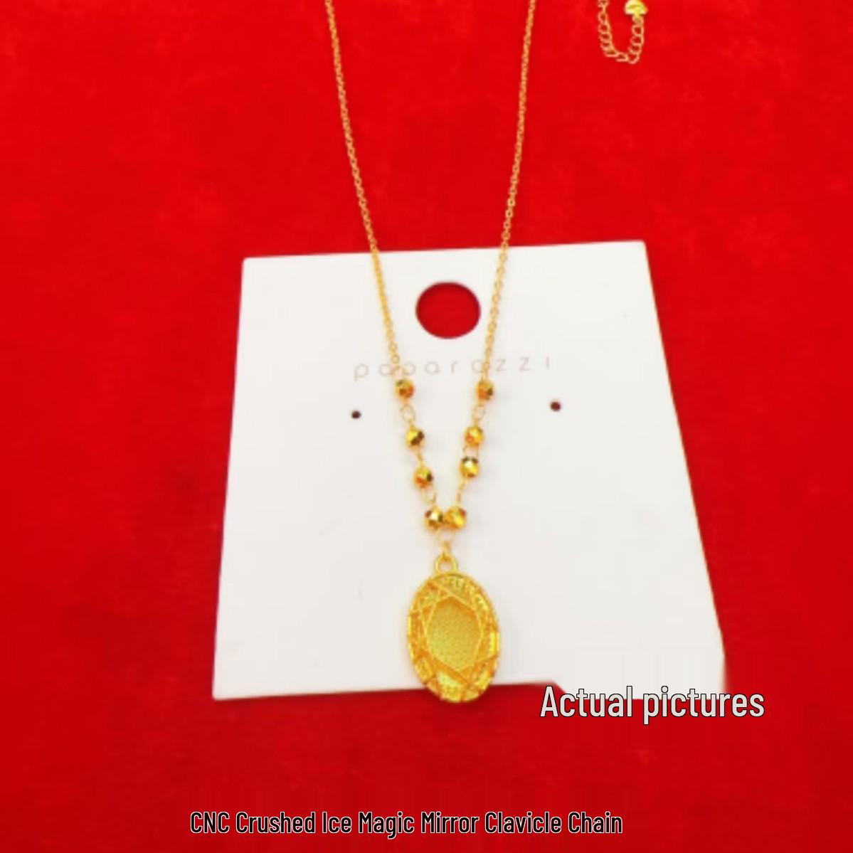 

CNC Crushed Ice Clavicle Necklace Set with Imitation Gold Pigeon Egg Pendant - Light Luxury Qixi Gift