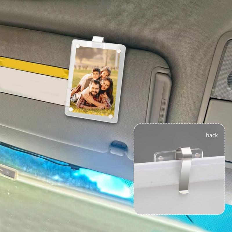 Acrylic Car Sun Visors Photo Holder Stand Tool Less Installation Magnetic Design Fit Most Vehicles Travel Memory Display