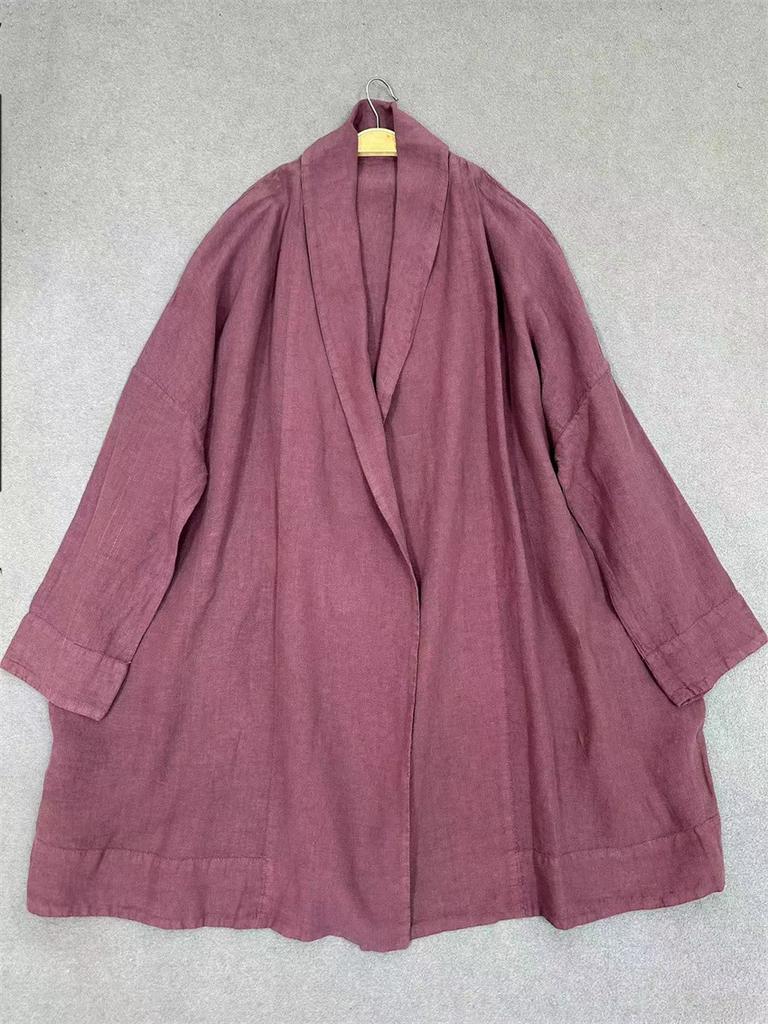 Johnature Vintage Volné Ležérní Bundy Žena Jednoduché Volné Ke Všemu Dlouhé Dámské Kabáty