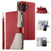 For iPhone 16 Plus Case Zipper Pocket Wallet Color Splicing Leather Flip Phone Cover with Straps
