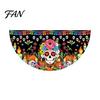 Reusable Party Entrance Sign Day of The Dead Skull Bunting Banner, Marigold Print Fiesta Unique Fan Shaped Banner Hanging Flag, Colorful Sugar Outdoor