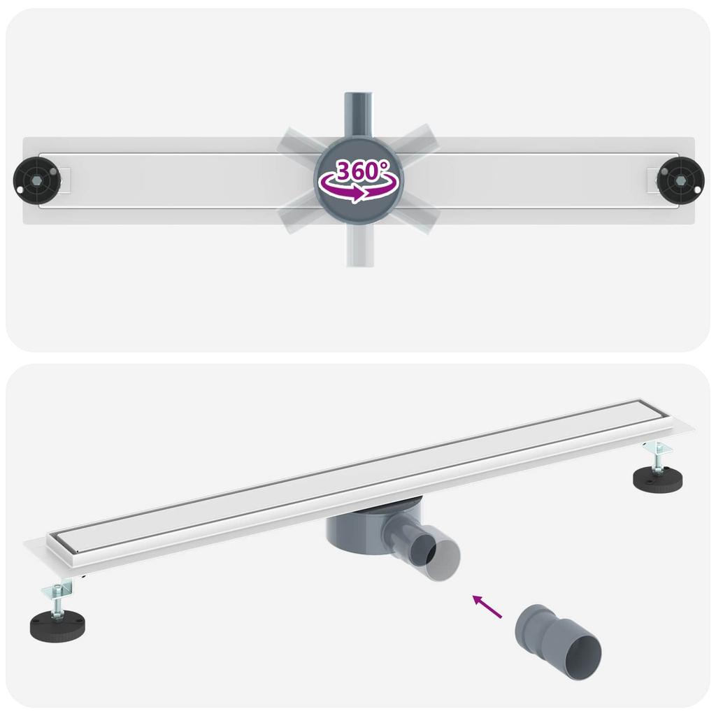 2 in 1 Shower Drain with 360 degrees Siphon Silver 80 cm Stainless Steel 304