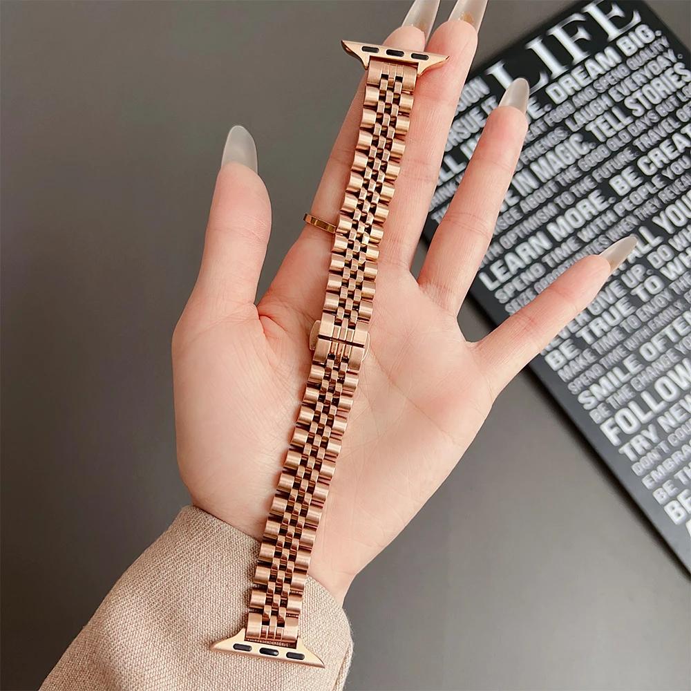 Women Slim Straps for Apple Watch Ultra 2 49mm 10 46mm 42mm Stainless Steel Band Iwatch Series 9 8 7 6 5 SE 41mm 40 45mm 44 38mm