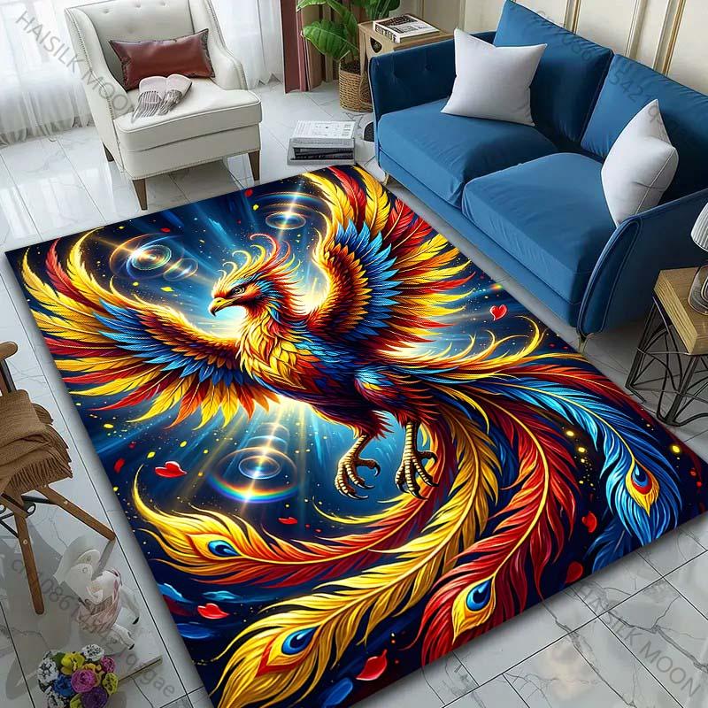 Tappeto con stampa colorata di fenice in volo per Soggiorno Camera da letto Divano Arredamento Casa Rus Tappetino Antiscivolo Regalo di Lusso