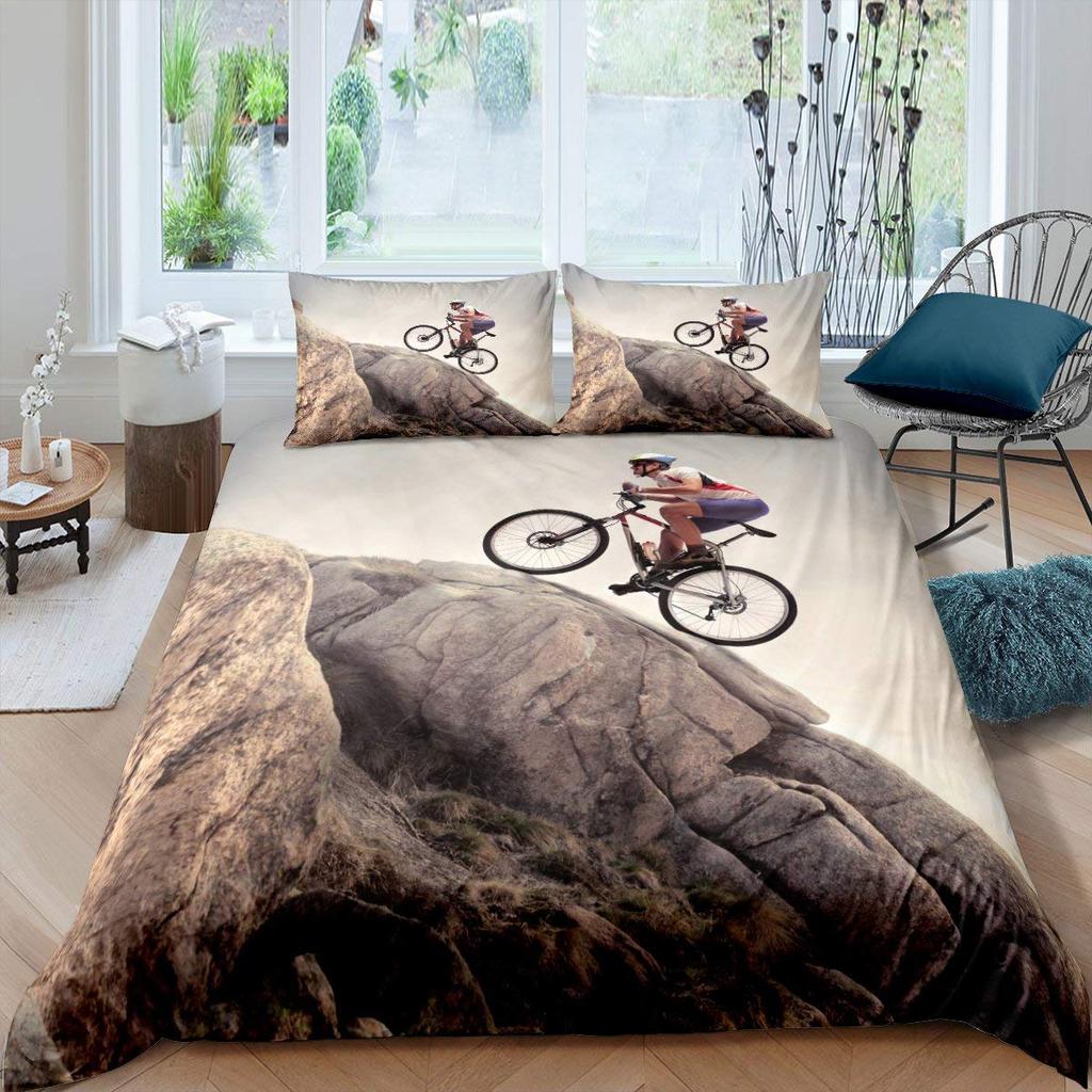 Bicycle Duvet Cover Set Motocross Racer Bedding Set King Size Mountain Bike Comforter Cover Extreme Speed Sports Bedspread Cover