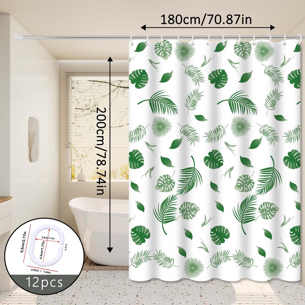 Green Leaf Versatile Shower Curtain, Fresh and Simple Bathroom Curtain, Creates a Healing Bathroom Space