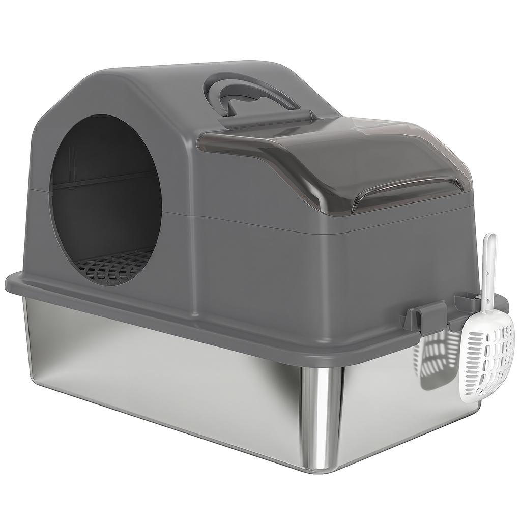 Cat Litter Box, Removable Enclosed Lid, High Sides, 60.5 x 40.5 x 45 cm, Dark Grey