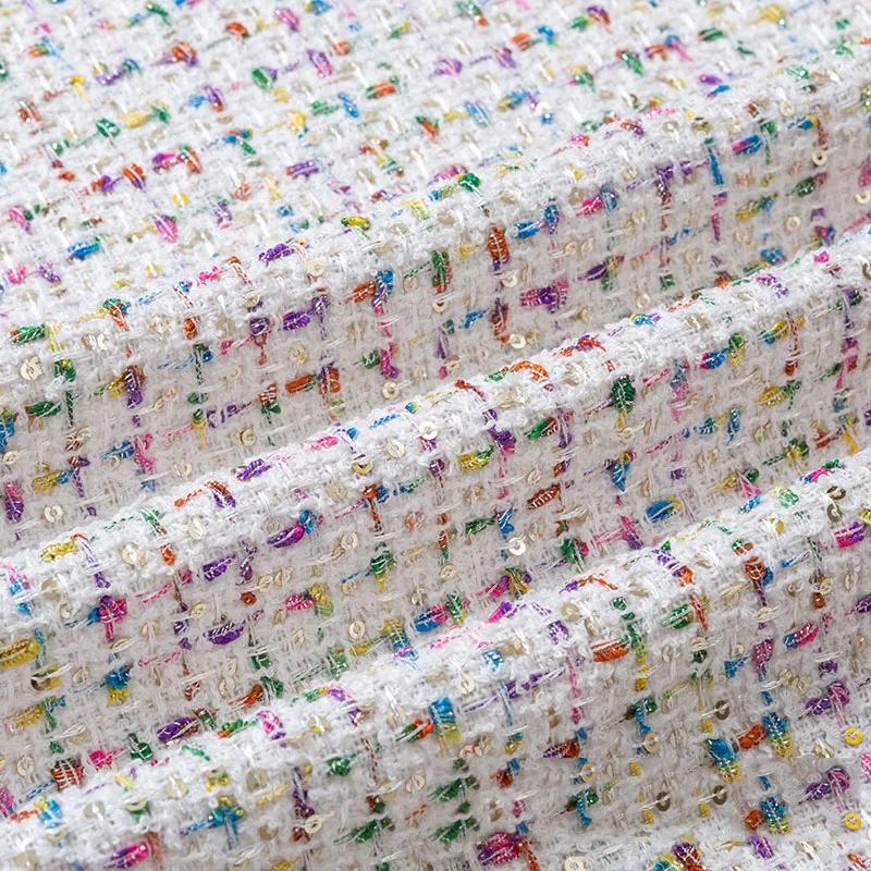 Thicken Tweed Fabric  for Vest Coat  Dress Clothing DIY Sewing Sequins Woolen Cloth Black White Red Blue By Half A Meter Winter
