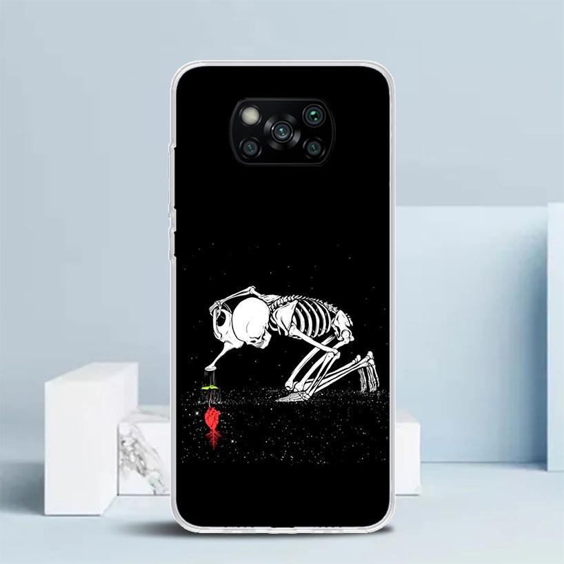 

Human Skeleton Red Rose Phone Case For Xiaomi Poco F7 Ultra X5 X6 X7 Pro M7 Redmi 15C 15 13C 13 12C 12 10C 10 10A 9 9C 9A 9T Cov Xiaomi Poco F7