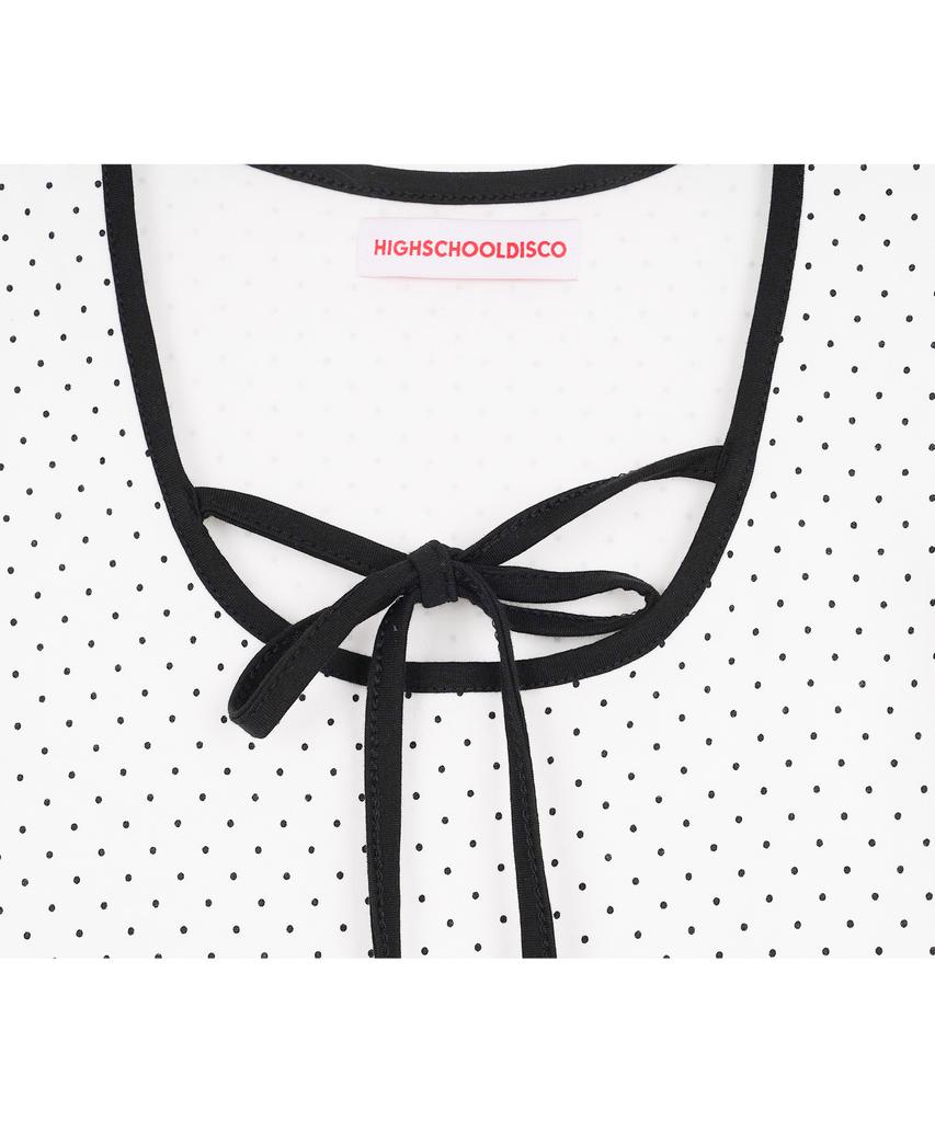 HIGH SCHOOL DISCO Puff Sleeve Dot Ribbon Short Sleeve T-Shirt White