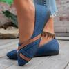 New Style Denim Women's Large Size Flat Shoes, Flat Cross Strap Work Shoes