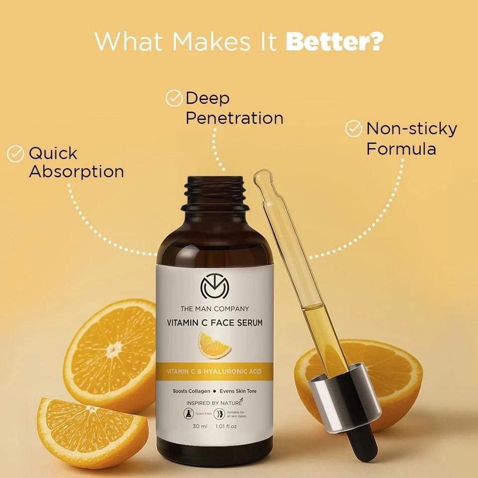 The Man Company Vitamin C Face Serum 30ml | Brightens & Fades Dark Spots