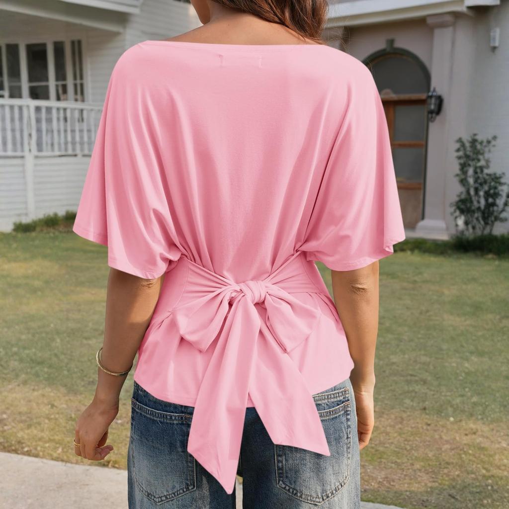 Women's Casual Short Sleeved Tied T-shirt, Fashionable  Top