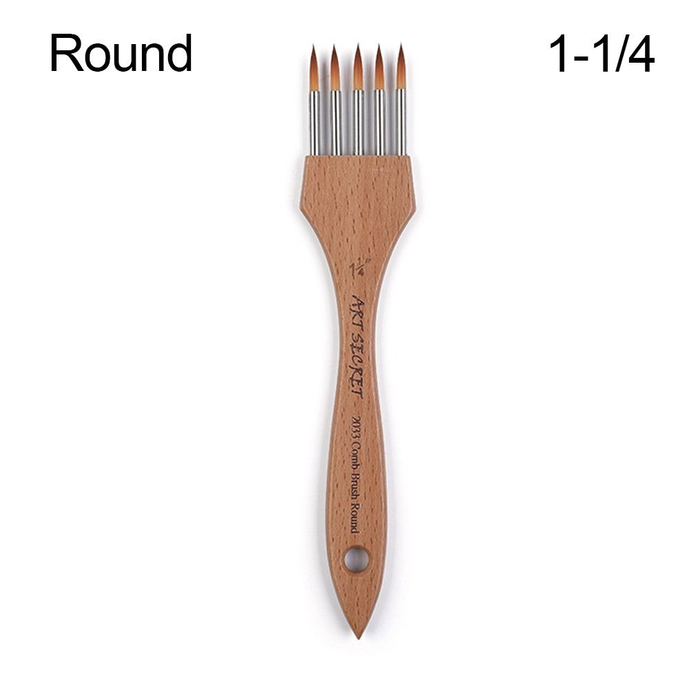 Bamboo Handle Multi-Tooth Comb Brush Round/Flat Acrylic Paint Brush High-quality Watercolor Brush